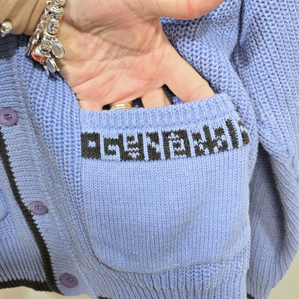 VTG 90s Men's Cardigan Sweater XL Blue Slouchy Baggy Pockets Academia Preppy‎ - Picture 3 of 8